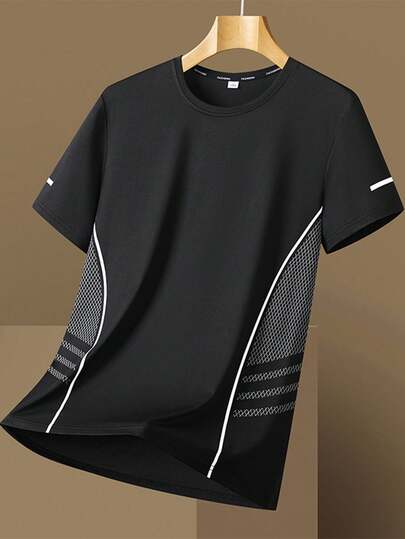 1pc Women Quick Drying T-Shirt, Ice Silk Round Neck Short Sleeve Stretch Sweat Absorbing & Quick Drying Sweatshirt, Suitable For Women Fitness Training