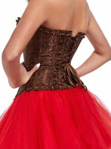 Corset bustieră, cu șireturi, strâns, cu bustieră, model overbust, jacquard