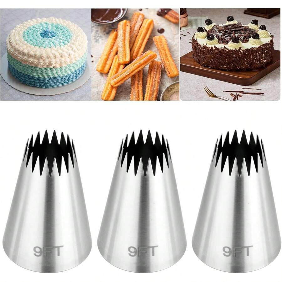 Churro Piping Tip,Piping Tips For Eclair,Open Star Pastry Tip Large For Piping,9FT Icing Tips - Silver - View 1