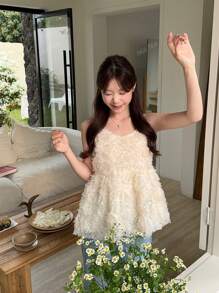 Women's Spring Chic Elegant French Niche Floral 3D Design Sweet Sleeveless Camisole Top, Summer Clothes