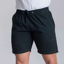 Men's Twill Shorts Simple Casual Fabric Pocket Drawstring Bermuda Shorts - Hijau Tentara - View 2