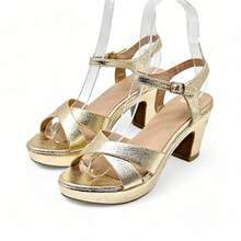 Emilie Shoes, Cross-Strap Heeled Sandals With A Medium Heel, Comfortable For Any Occasion. ✅ 24/72h Delivery To Spain (Mainland). Plain, Fashionable, Sexy. - 金色 - 查看 2