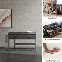 2025-NEW MUTUN 35.5'' X 23'' Storage Shoe Bench, 3-Tier Entryway Bench  Padded Cushion Fabric Drawers And Storage Bag, Metal Shoe Racks And Storage Ottoman For Entryway Bedroom Living Room, BlackBlackBlack - Bildfarbe - View 5