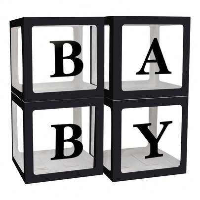 带字母的婴儿礼盒，适用于婴儿洗澡，男孩或女孩的婴儿洗澡装饰，1 个字母盒/婴儿字母透明气球盒透明积木，适用于生日派对、新娘送礼会、性别揭示（黑色）婴儿洗澡家庭装饰礼物 25 厘米/30 厘米（不包括气球）