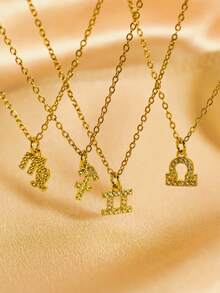 MECYLIFE 1pc Elegant Versatile Personalized Fully Rhinestone Inlaid Zodiac Pendant Necklace, Women Birthday Gift - Yellow Gold - View 2