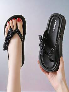 Sandals For Women,Summer New Simple And Elegant Bow,Flip Flops Women, Casual And Comfortable Anti Slip,Sandals,Summer Simple And Fashionable, Flip Flops, Black Sandals , Slippers , Outdoor Beach Soft And Lightweight - Black - View 1