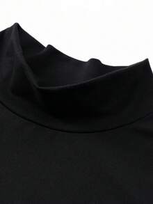 EARO 女式长开叉紧身连衣裙，高端优雅时尚休闲百搭分层连衣裙，紧身褶饰长袖高领针织弹力迷你连衣裙 - 黑色 - 查看 4