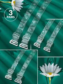 2/6pcs Transparent Flower Invisible Adjustable Replaceable Wide Shoulder Straps, Seamless Cut Flower Print Underwear Bra Straps, Wedding, Bride, Bridesmaid, Gift, Beach Bikini - Clear - View 8