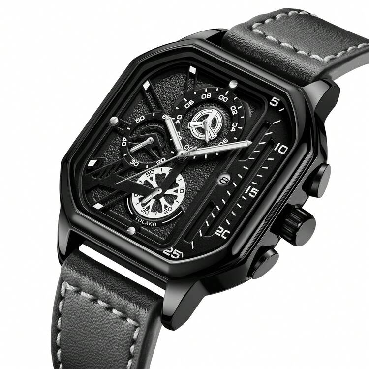1pc Men's Casual Sports Square Numeric Index Dial Calendar Display