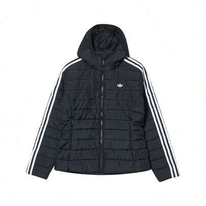 Adidas 女士三叶草设计连帽休闲宽松羊毛上衣，秋冬保暖，HM2612