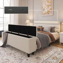 Upholstered Panel Storage Bed With Bed End Storage Cabinet, LED Light, Charging Station, No Box Spring Needed - 查看 1