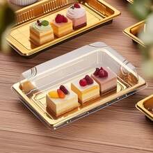 20 件可重复使用的塑料金色寿司盒，一次性长方形生鱼片、鲑鱼、水果和开胃菜拼盘带盖，非常适合野餐、派对、节日和庆祝活动