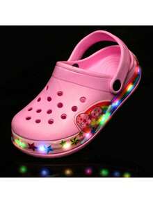 Glow-In-The-Dark Cartoon LED Light-Up Sandals, Non-Slip Soft Sole, EVA Material, Suitable For Boys And Girls Indoor/Outdoor Play, Beach And Summer Fun, Children LED Cartoon Car Print Slip-On Breathable Clogs, Cute And Style For Outdoor, Beach, And Home Scenes, Colorful EVA Rubber Flip Flops - Pink - View 2