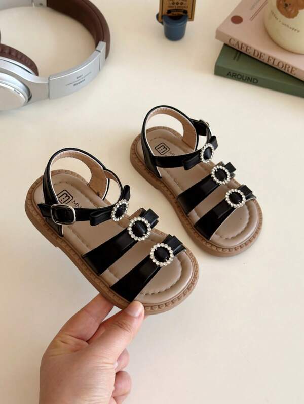 New Summer Flat Sandals With Hook And Loop And Shiny Diamond Design, Comfortable And Breathable, Lightweight, Non Irritating To The Feet, Non Slip Rubber Sole, Suitable For Children Of All Ages, Children's Leisure, Outdoor Activities,