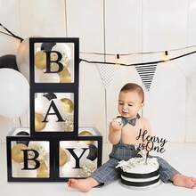 带字母的婴儿礼盒，适用于婴儿洗澡，男孩或女孩的婴儿洗澡装饰，1 个字母盒/婴儿字母透明气球盒透明积木，适用于生日派对、新娘送礼会、性别揭示（黑色）婴儿洗澡家庭装饰礼物 25 厘米/30 厘米（不包括气球） - 黑色 - 查看 4