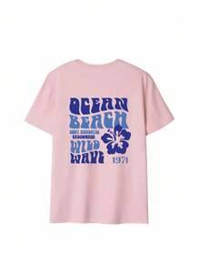 Tween Girls' Summer Vacation Casual Hibiscus Flower Slogan Print Soft Breathable Oversized T-Shirt - Pink - View 5