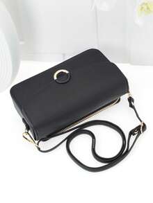 MINGYOU New Mini Crossbody Wallet, Fashion Embroidery, Soft Double Zipper, Multifunctional Large Capacity Phone Bag, Sweet Cute Refined Ladies Young Student Crossbody Bag, Suitable For Shopping, Dating, Gift - Black - View 3