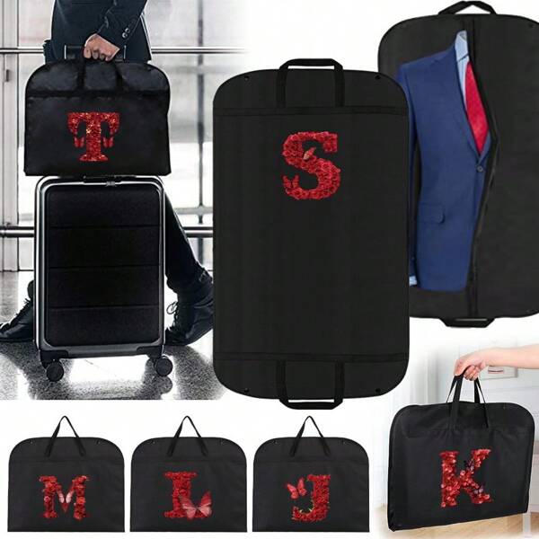 1 pièce Élégant sac à vêtements noir avec impression de rose rouge et de lettre - , tissu non tissé respirant, Housse de vêtements, Conception de poche avec fermeture éclair avant, Gain d'espace pour l'organisation de la garde-robe et le stockage des vêtements