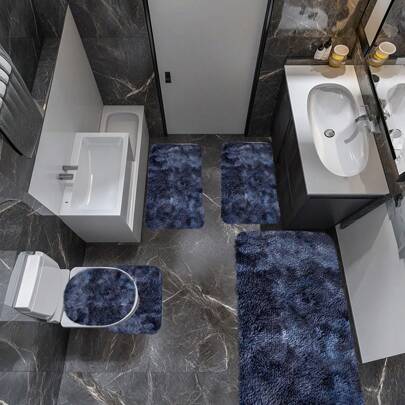 5-Piece Velvet Fleece Bath Mat Set, Mixed Color Bath Mat Set Toilet Carpet Universal Soft Bath Mat Set Comfortable Absorbent Non-Slip Thick Machine Washable And Easy To Dry Dark Bath Mat