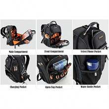 Welkinland 66-Pockets Heavy-Duty Jobsite Tool Bag - Electrician And Construction Backpack - BlackW/Orange - View 4