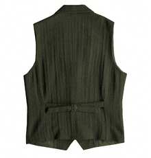 1PCS Men's Vest Herringbone Wool Tweed Suit Vest Lapel V-Neck Single Breasted Waistcoat, Tweed Herringbone Waistcoat, Beautifully Lined, Army Green - 軍綠色 - 查看 2