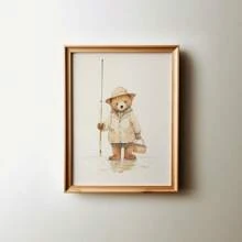 1 pieza Cuadro de arte de pared de oso de peluche de pesca, impresión de oso de peluche en lienzo para decoración de guardería, póster de pesca, decoración de habitación para niños o dormitorio, regalo para ella, sin marco o con marco