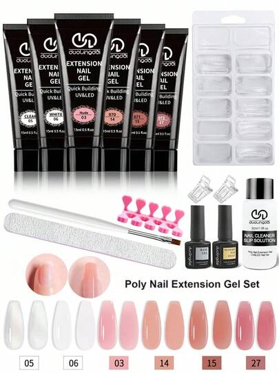 Bộ dụng cụ nối móng gel 15 món, bao gồm 30ml dung dịch làm sạch, 7.5ml sơn lót và sơn phủ, 100 khuôn móng, kìm cắt móng và cọ, bộ dụng cụ làm móng DIY hoàn hảo làm quà tặng cho các cô gái.
