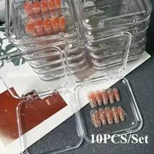 10PCS Press-On Nail Storage Acrylic Boxes With Adhesive Sheets Transparent Clear Nail Boxes Jewelry Storage Tool&Accessories