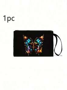 2 Pieces Pink Butterfly Print Tote Bag Set, Jute With Stylish Pattern, Including Handy Coin Purse, Perfect For Shopping, Travel & Beach Adventures,Multifunctional Women's Bag, Suitable For Daily, Travel, Shopping, Work, Gift Giving - Black - View 5