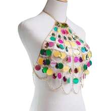 New Sparkly Colorful Sequin Waterdrop Acrylic Body Chain Necklace