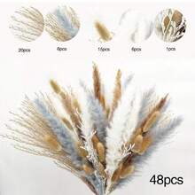 Pampas Grass Dried Flowers - Natural, Fluffy Decor With Bunny Tails & Reeds, Suitable For Boho Home Decor, Wedding Decoration, Holiday Celebration, Tabletop Centerpiece, Vase Filler Gifts Birthday Graduation Room Decor Flower Vase Glass Vase