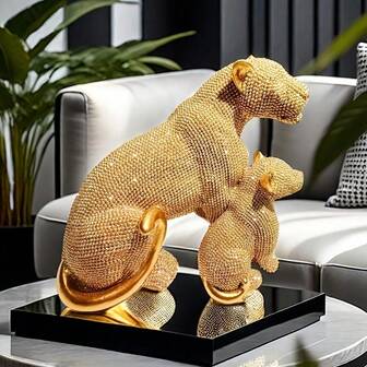 1 件树脂豹子母豹雕像，豪华家居装饰雕像，创意家庭雕塑，适用于办公桌、桌面配件，适合各种房间类型，无需电力，适合圣诞节、情人节、母亲节、毕业典礼、六月节礼物