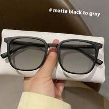1pc Premium Color-Changing Black Frame Glasses , Transition From Black To Grey To Brown, Stylish Fashion Glasses Suitable For Sun Protection, Office, Computer Use, No-Makeup Face Wear For Summer Beach Vacation,Outdoor,Travel