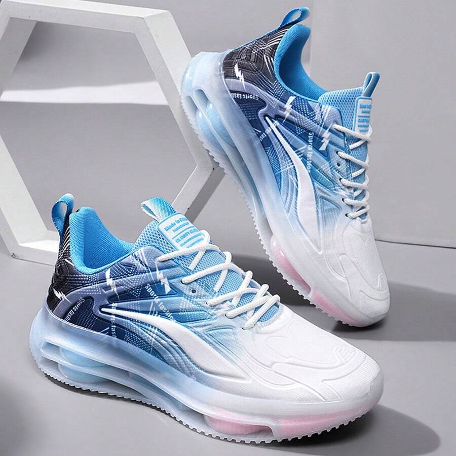 Men's Basketball Shoes, Fashionable Breathable Lightweight Casual Sports Shoes, Gradient Mesh Versatile Athletic Sneakers For Running And Walking - Blue - View 1
