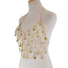 New Arrival Rhinestone Circle Pendant Mesh Chest Chain, European And American Fashion Body Chain - Gold - View 6