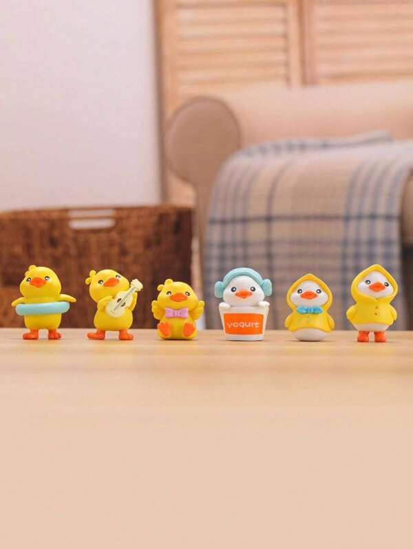 1set 6pcs Summer Duck Figurines Cute Duck Car Interior Decoration Cartoon Car Center Console Decoration Car Decoration 3pcs Cute Duck Decor Ornaments, Home/Car Accessories, Holiday Gifts Birthday Graduation