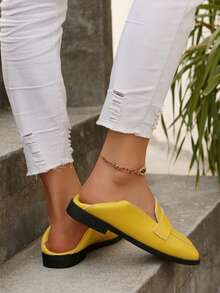 2pcs PU Leather Pleated Slippers, Suitable For Beach, Commute, Outdoor, All Season - Yellow - View 6