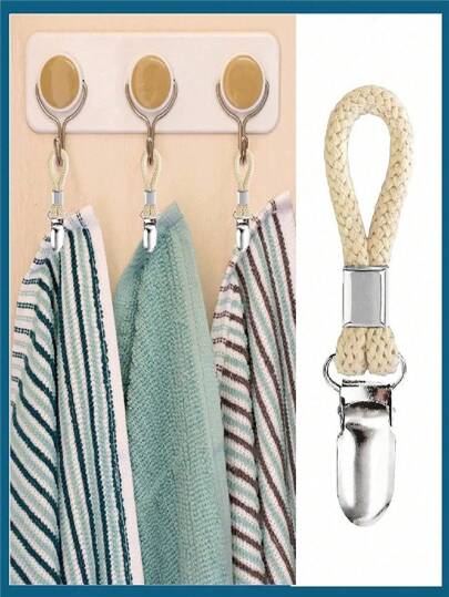 4/1PC Hanging Tea Towel Clip, Metal Kitchen Towel Clip, Woven Loop Cloth Towel Clip With Hanging Loop Cloth Hook Clothes Hanger For Home Kitchen, Bathroom And Cabinet Towel Hooks, Clothes Clip, Home Storage Organizer Clip, Towel Clip