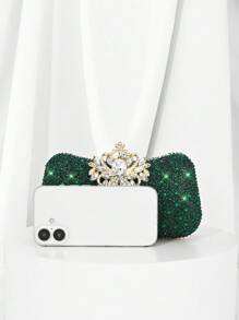 1 pieza KATIKATI Bolso de noche elegante de color verde esmeralda con decoración de cristales de lujo y cierre de cristal, bolso de mano de moda para mujer, adecuado para fiestas formales, bodas, banquetes, regalo ideal para el Día de San Valentín
