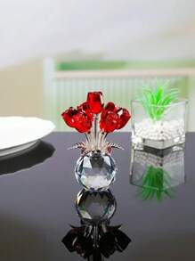 Colorful Rose Flower Crystal Figurine With Vase, Romantic Gifts For Mom On Anniversary Mother's Day Birthday, Handmade Crystal Flower Collectible, Home Table Decor ​For Mother's Day Wedding Anniversary, Home Decorations Mother's Day