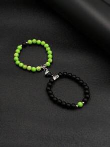 2pcs/Set Magnetic Heart Couple Bracelets, Bead Bracelet, Versatile Colors & Styles Suitable For Daily Wear, Parties, Great Gift For Boyfriend
