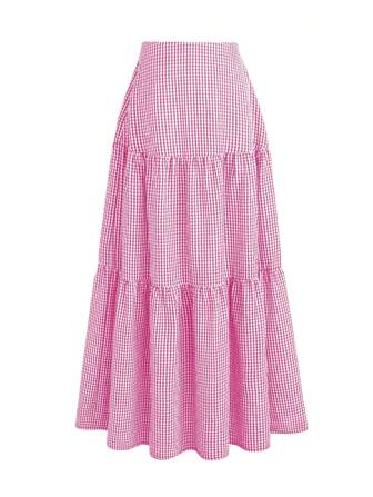 กระโปรงลายตารางหมากรุกสีขาวดำสไตล์ฝรั่งเศส Retro สำหรับผู้หญิงลำลอง เรียบง่าย ใส่ได้ทุกวัน เอวสูง เข้ารูป เพรียวบาง เอวยางยืด ยาวคลุมเข่า ทรงเอ บาน สไตล์ใหม่สำหรับฤดูใบไม้ผลิ/ใบไม้ร่วง กระโปรงเค้กตาหมากรุกยาว ทรงหลวม หวานสง่างาม