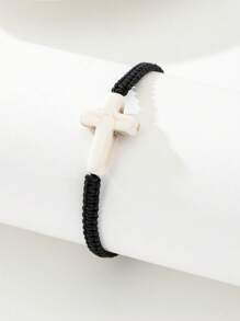 1pc Classic Handmade Braided Turquoise Cross Men Bracelet