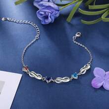 1pc Personalized Family Birthstone Bracelet, Silver Tone Chain, Mother's Day Gift, Gift For Her, Women's Jewelry, Silver Jewelry, DIY Jewelry, Jewelry For Her, Ideal Gift For Birthday, Anniversary, Perfect Gift For Women, Girls, Wife, Suitable For Dating, Party, Daily Wear, Engagement, Wedding, Bridal Jewelry, Also A Great Birthday Gift For Mom, Grandma, Girlfriend, Wife - Multicolor - View 6