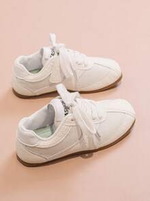 1 Paar modische, niedliche, einfache, lässige Flach-Frühlingssportstiefel für Kinder - Beige - Übersicht 4