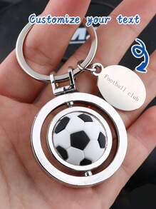 1 Customized Sports Style Keychain Basketball, Football Mini Metal Pendant Bag Accessory, Customized Text, Fun Gift