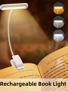 1pc/2pcs Adjustable Brightness & Color Temperature Clip-On Reading Light, Flexible & Portable For Bedside, Bedroom, Book Reading, Available In Black, White, Pink
