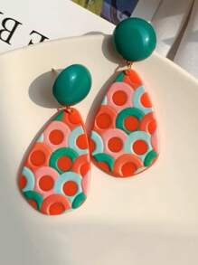 A Pair Of Vintage Orange Water Droplet Shaped Dangling Earrings For Women Daily Wear, Bohemian Style, Circle Pattern Design, Women's Daily And Holiday Jewelry, All Seasons Jewelry