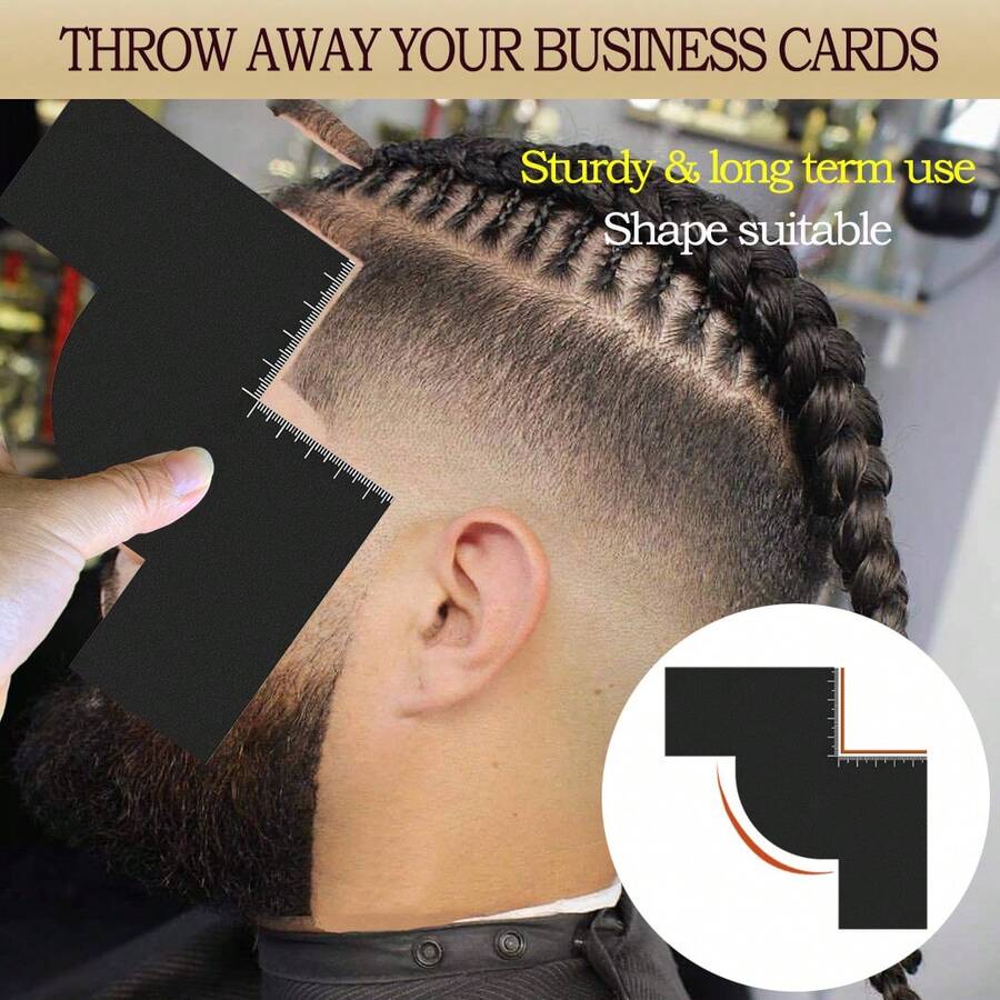 Beard Lineup Tool, 4 Pcs Beard Guide Shaping Tool, Enhancement Card For Barbers, Beard Shaper Tool + Color Spray Edge Hairline Shaping Tool, Shape Up Tool For Hairline, Barber Accessories Supplies - Black - View 1