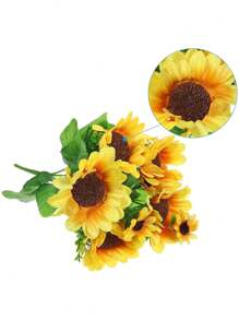 3pcs Simulated Sunflower Bouquet, 13 Sunflower Flowers With Neat Leaves And Stems, Colorful And Smart Simulated Sun Bouquet, Pastoral Style Home Decoration, Garden Flower Decoration, Photography Props, Suitable For Home Living Room Bedroom Kitchen, Wedding, Hotel, Restaurant, Company Front Desk, Campus, Dormitory